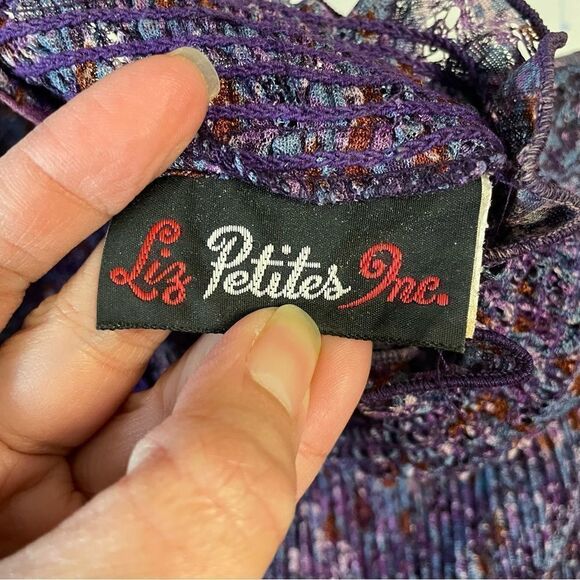 LIZ PETITES INC Vintage‎ Purple Foral Sheer SEE THRU 2-PC BLOUSE & SKIRT size 6! - Picture 9 of 12